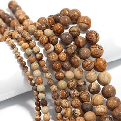 Natural Stone Round Beads - Tiger Eye, Amethyst, Agate, Jade for Jewelry Making & DIY Projects (Picture Jasper)