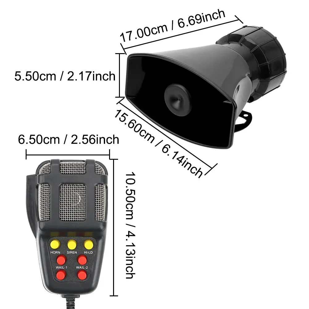 Car Siren Horn Mic PA System Emergency Amplifier Hooter Speakers Loud Police Siren Air Horn Megaphone Tone 12V 100W Car Warning Alarm