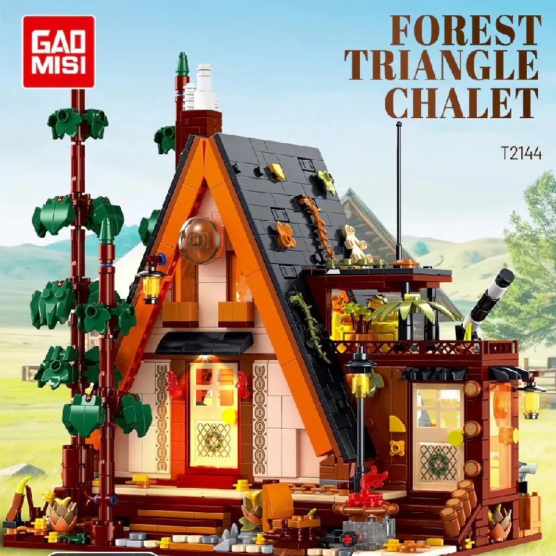 Dreieckiges Wald-Chalet Baukasten-Set mit Beleuchtung Baumhaus Ausstellungsmodelle Kreative Spielzeuge für Erwachsene Geschenk 2070 Teile
