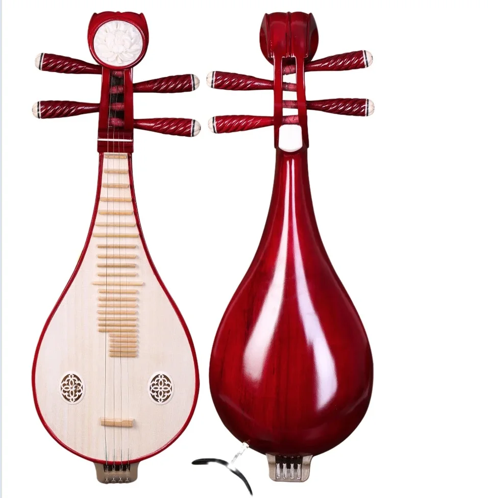 Liuqin lute Color wood red professional playing practice with box Chinese string instrument