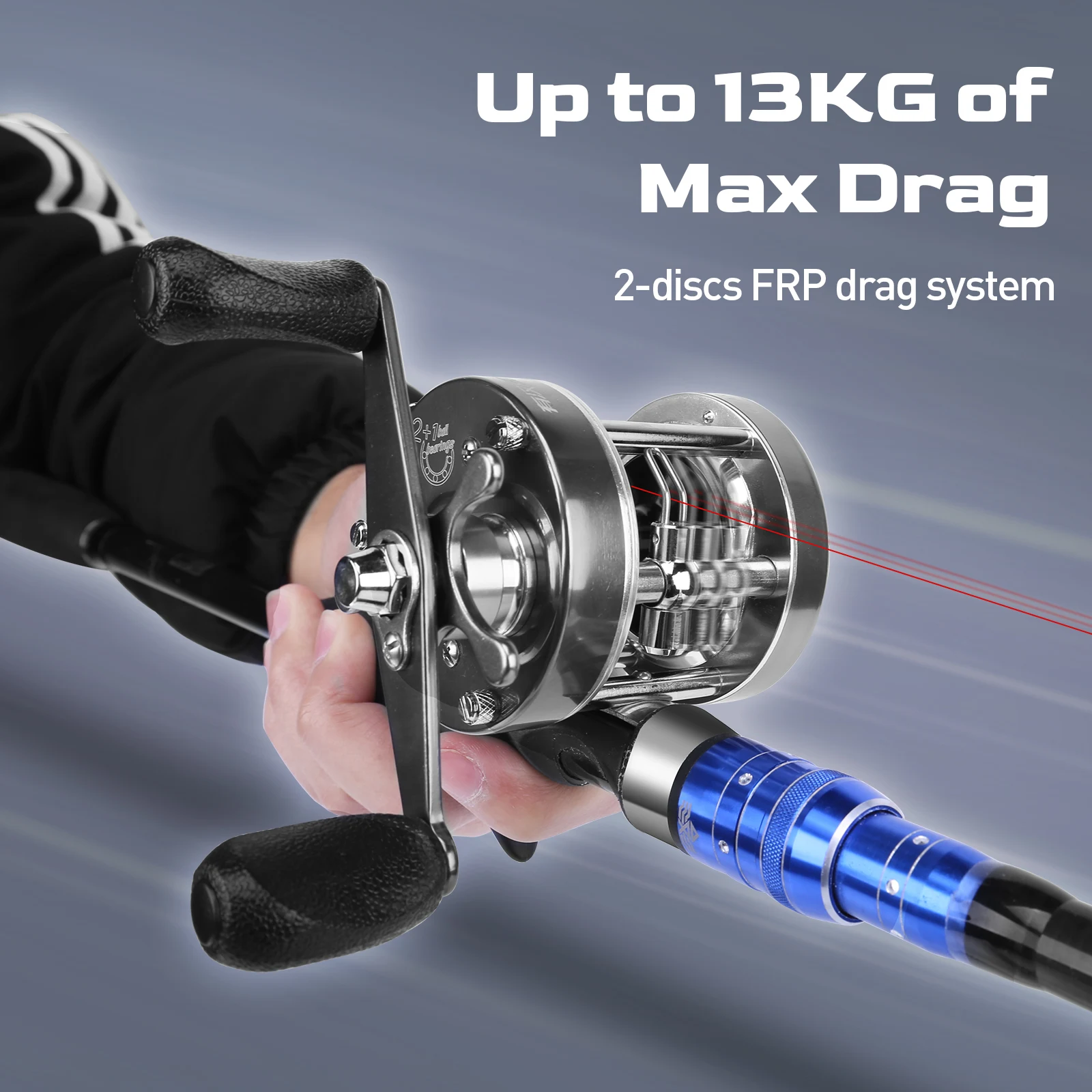 HANDING Flag Round Baitcasting Reel Aluminum Alloy Body Fishing Reels 13kg Max Drag 5.3:1 Gear Ratio 12 + 1 BB Reel for Pike fishing reel fishing tackle accessory