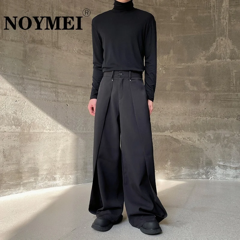 

NOYMEI Cutting Multi Piece Design Wide Leg Straight Pants Personalized Rivets Black All-match 2024 Spring New Trousers WA3734