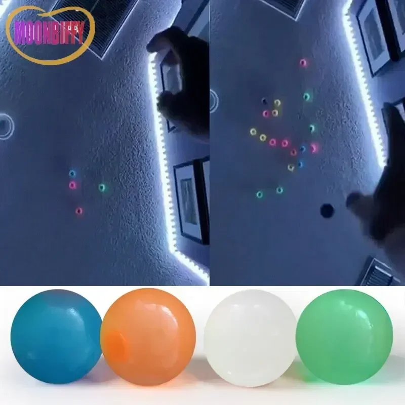 Fluorescent Sticky Ball Toy Stick Wall Ball Fluorescent Squash Xmas Sticky Target Ball Decompression Throw Fidget Toy Kids Gift Novelty Stress Relief gifts
