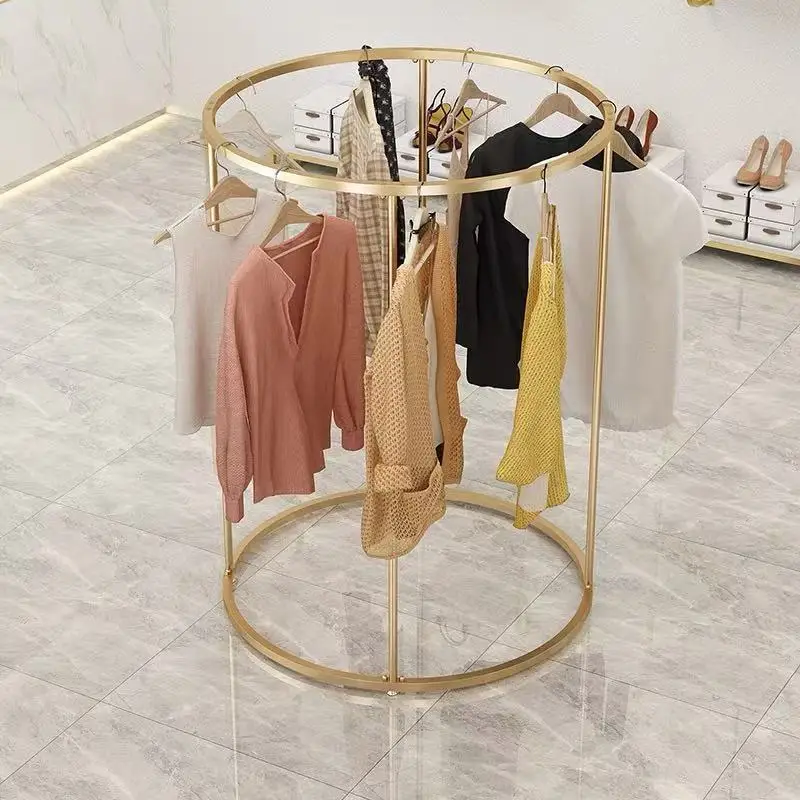 360&deg;Rotating Circular Drying Rack with Wheel Display Hanging Clothes Rack for Bedroom Balcony Clothing Store Live Broadcast Room clothes rack