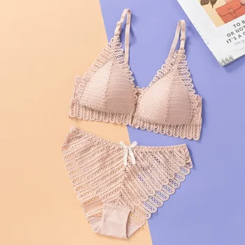 Women Wireless Lingerie Sets Sexy Lace Bra Set Backless Bra and Panty Set Front Closure Seamless Thin Lingerie Soft Bras Push Up