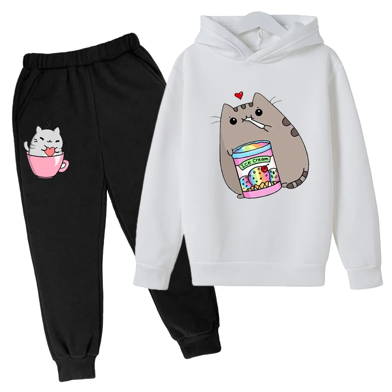 

Cute Nutella Cat Cartoon Print Hoodie Kids Clothes Funny Sweatshirt For Girls/boys Harajuku Kawaii Winter Children Clothing Sets