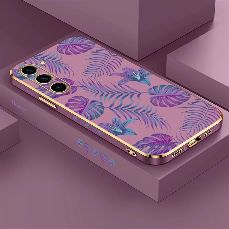 Tropical Plants Purple Leaf Shockproof Silicone Phone Cover