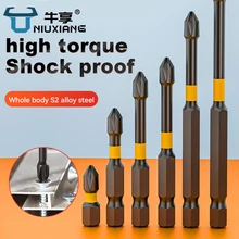 NIUXIANG-Juego de brocas de destornillador eléctrico, Juego de puntas de tornillo de taladro de alta dureza, cabeza de lote magnética fuerte, 50, 65, 70, 90, 150mm de impacto