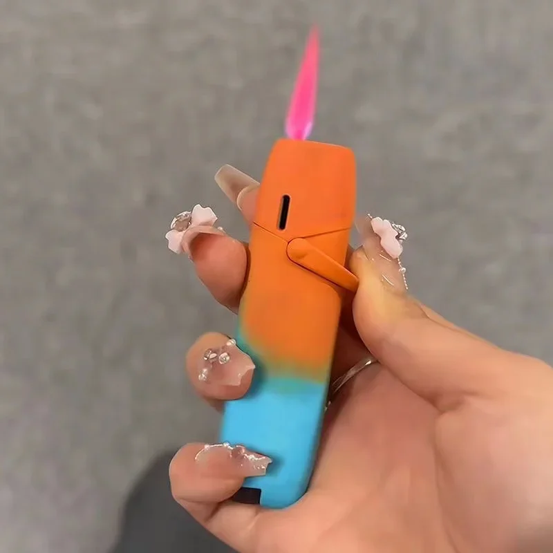 BBQ Lighter Butane Gas Lighter Advanced Gradient Inflatable Creative Outdoor Windproof Pink Flame Gift Men Women