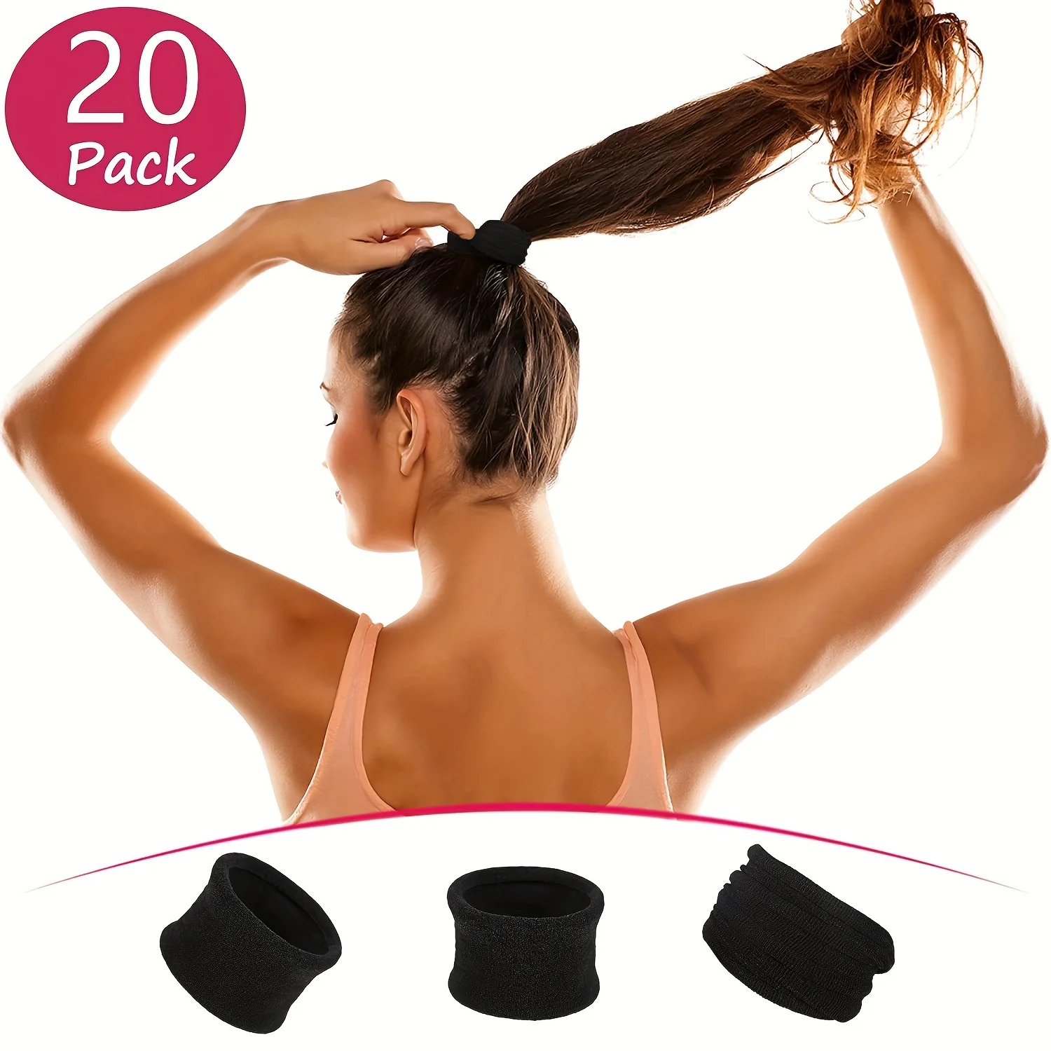 20 grandes cordes élastiques pour cheveux, attaches larges pour queue de cheval, accessoires pour cheveux pour femmes, cheveux épais et bouclés
