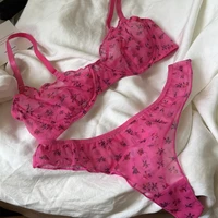 Ensemble de Lingerie française Ultra fine, soutien-gorge Sexy en dentelle à imprimé Floral, sous-vêtements pour femmes, maille respirante, intimes, ensembles de soutiens-gorge et string 2