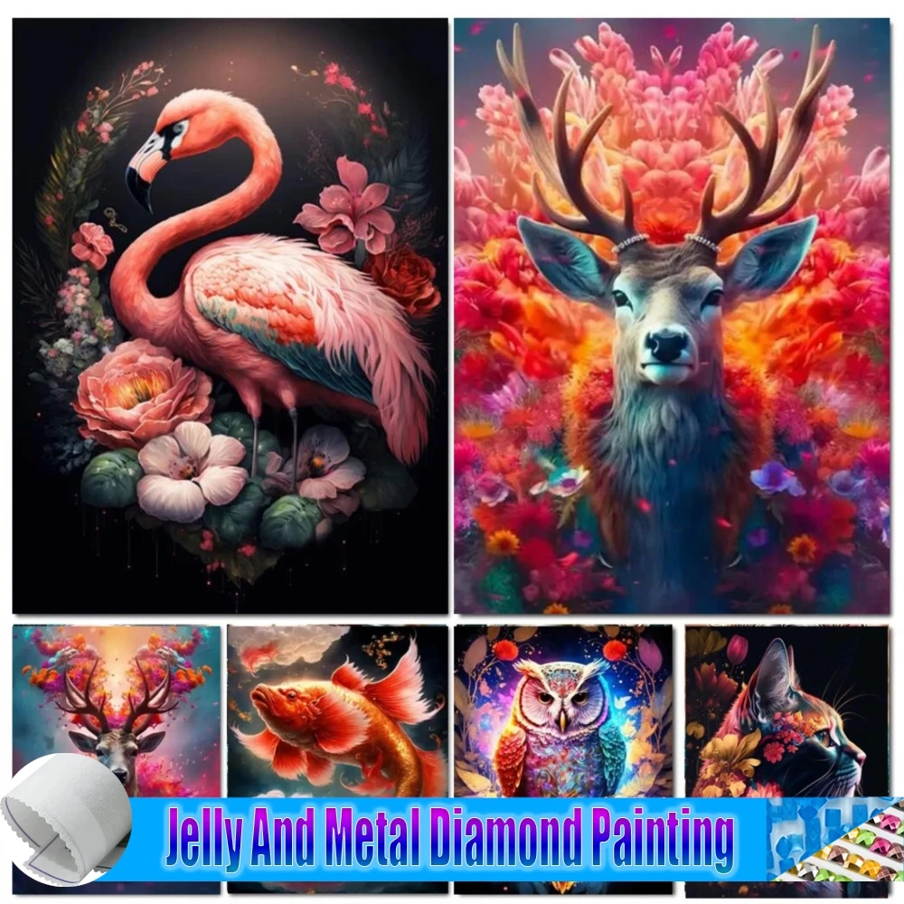 

5D алмазная живопись «сделай сам» из желе и металла, животные, фламинго, кот, панда, олень, полноразмерная Алмазная мозаика, Набор для вышивки крестиком