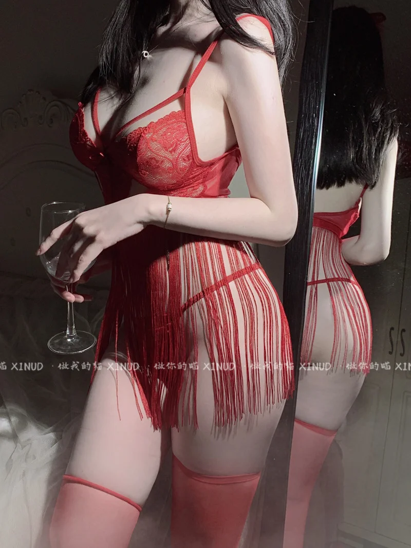 

Exotic Red WOMENGAGA Mesh Bandage V Neck Tassels Transparent Hot Sexy Korean Women Tops Sweet Fashion 2023 Summer Tops 6UNX