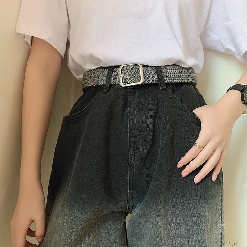 No drilling required Men Elastic Belt Canvas Belt Metal Pin Buckle Durable Stretch Belt