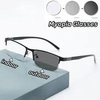 Half Frame Myopia Glasses Business Color-changing Male Female Near Sight Glasses Ultra Light Outdoor Driving Protection Glasses 1