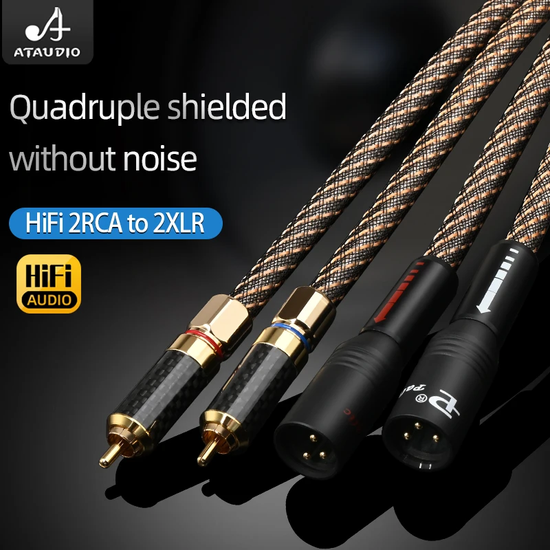 ATAUDIO HiFi RCA to XLR Audio Cable OFC Mixed Silver Core Quadruple shielding 2RCA Jack Male to 2XLR Female Cable for CD DAC