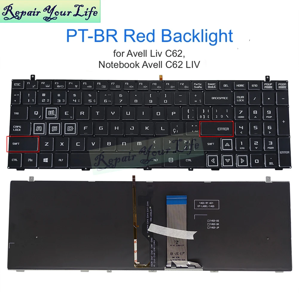 Pt-Br Tastiera Retroilluminata Brasiliana Per Avell Liv C62, Notebook Avell C62 Liv Teclado Abnt2 Brasil Brasiliano, Cavo Luminoso A 6Pin 21Pin