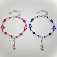 New Trendy Y2K Couple Bracelets For Women Girl Hollow Pentagram Guitar Pendant Beaded Bracelet Friends Jewelry Gift - Image 2