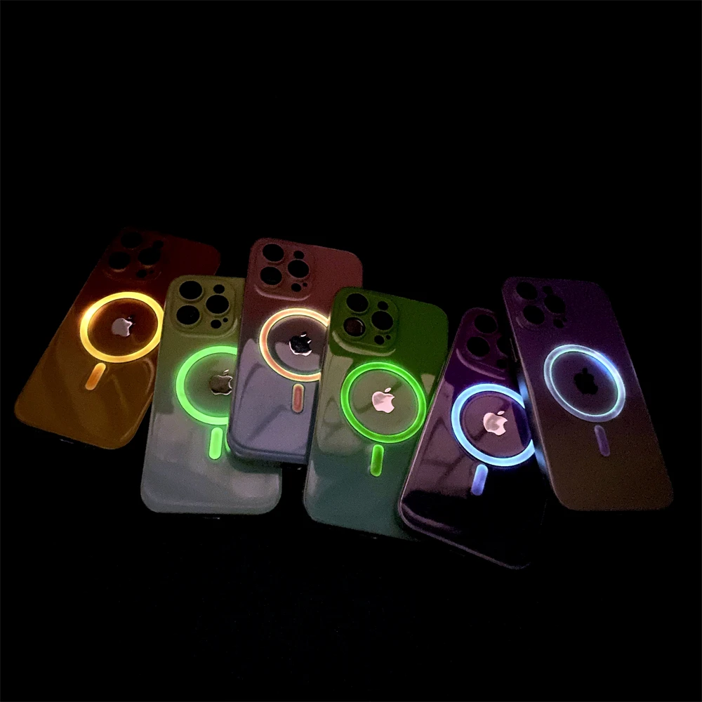 Matte Clear Luminous Magnetic Phone Case with Wireless Charging and Shockproof Bumper Cover
