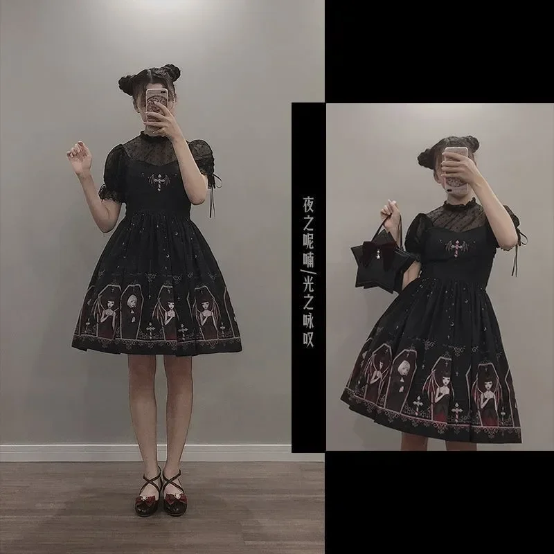 Lolita Suspender Dress Suspender Dress Lolita Dress Dark Gothic Devil Print Black Japanese Style Lolita Jsk Victorian Suspender Dress Loli Sexy Sweet Goth Bandage Dresses