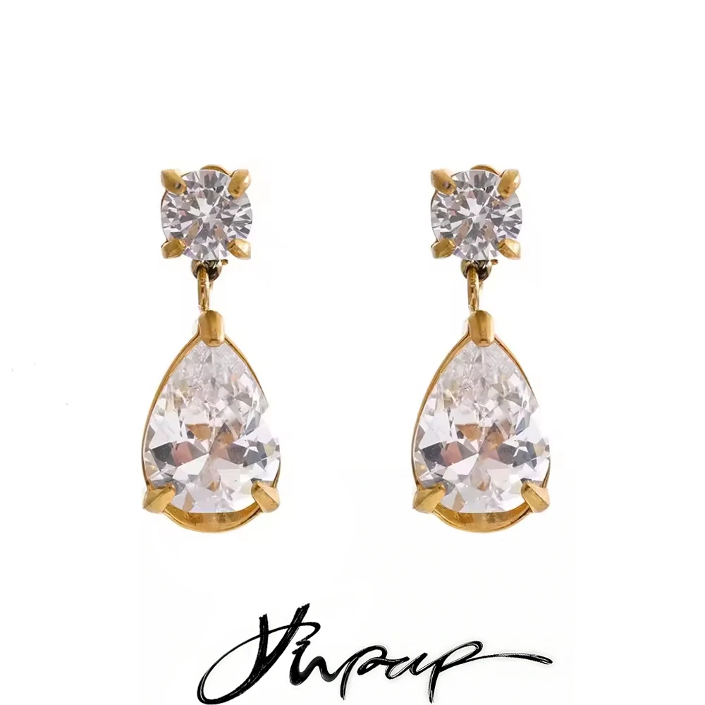 Yhpup Cubic Zirconia Earrings Stainless Steel Jewelry