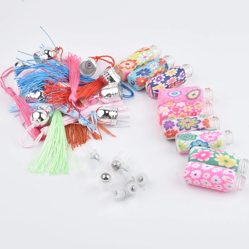 10/20/30/50pcs Polymer Clay Roll On Glass Bottles 5ml Colorfull Empty Bottle Roller Ball Bottle For Essential Oil Travel Kit
