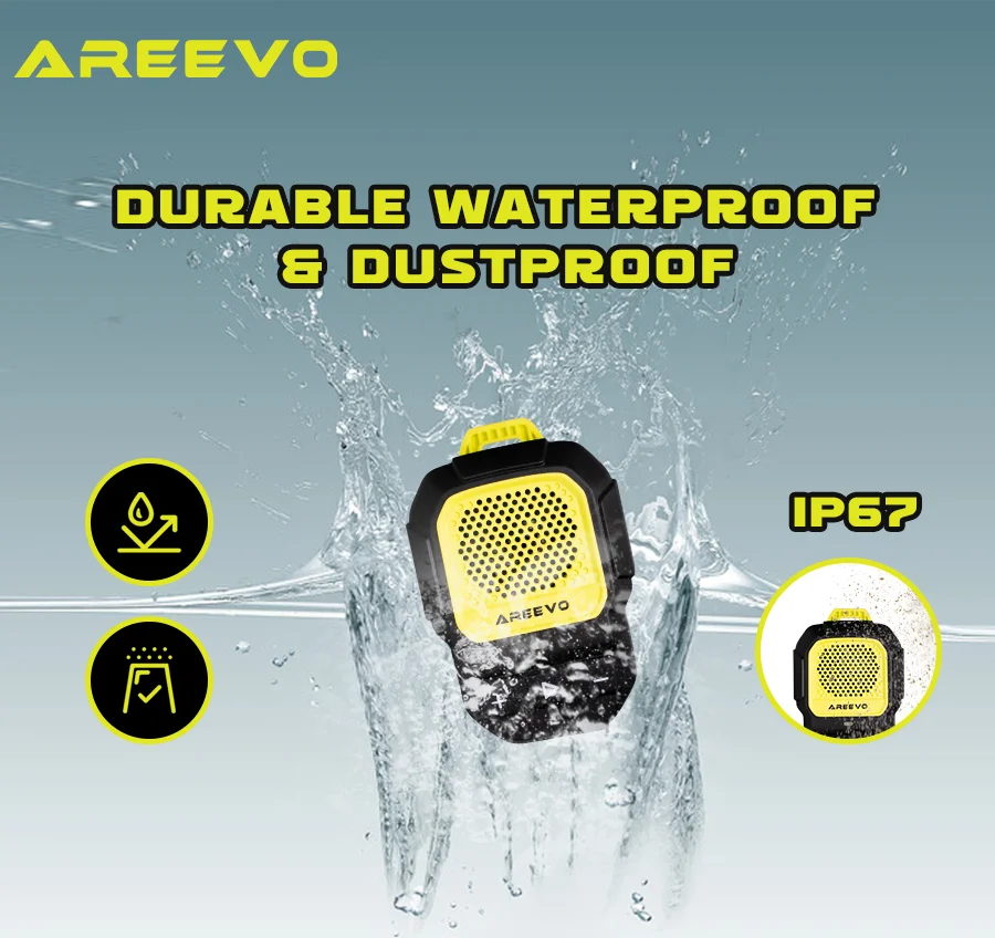 AREEVO PocketCLIP Wearable Speaker IP67 Waterproof Bluetooth Speaker Clip-on Wireless Portable Speaker 10h Playtime Hifi Stereo
