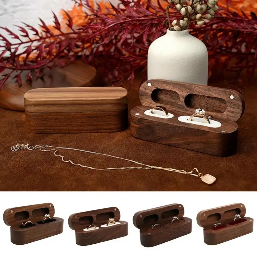 

Прямоугольная деревянная шкатулка для колец, магнитная Обложка, шкатулка для колец с двумя слотами, дизайнерская шкатулка для колец с 2 слотами для ювелирных украшений