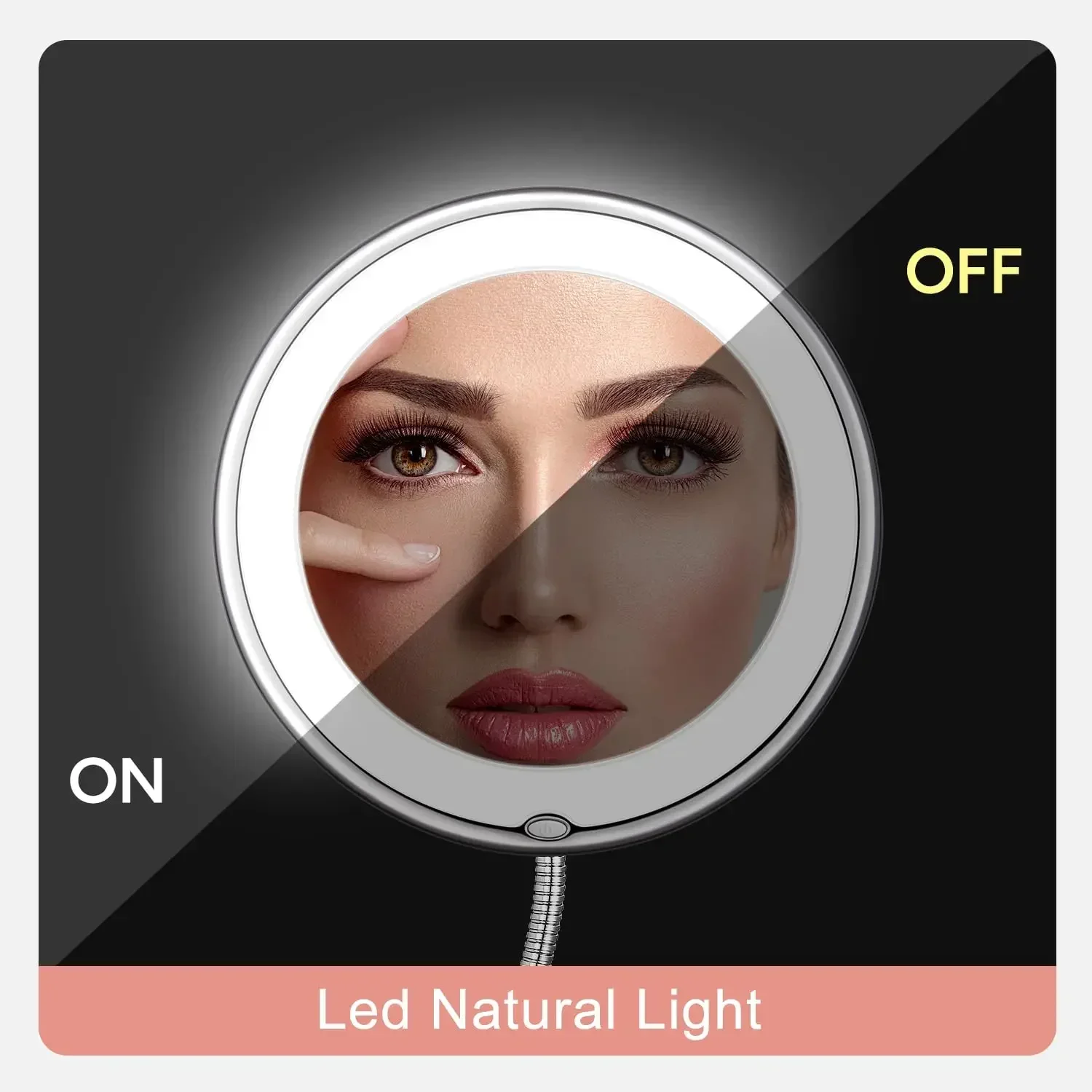 Flexible Makeup Mirror with LED Light 10X Magnifying Cosmetic Gooseneck with Suction Cup Diffused Light 360 Degree Swivel makeup mirror,magnifying mirror