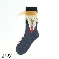Donald Trump Novelty Stockings with 3D Hair Design Crew Socks (GRAY)
