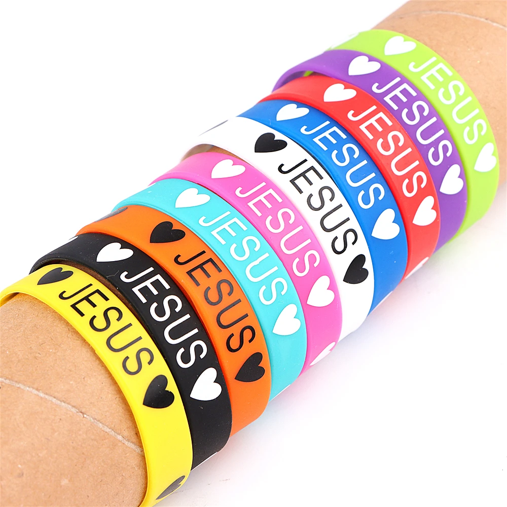 10 teile/los Jesus Kreuz Frieden Schmetterling Liebe Herz Manschette Silikon Gummi Armbänder Für Mann Frauen (16 Stil Freie Wählen) – Detail 5
