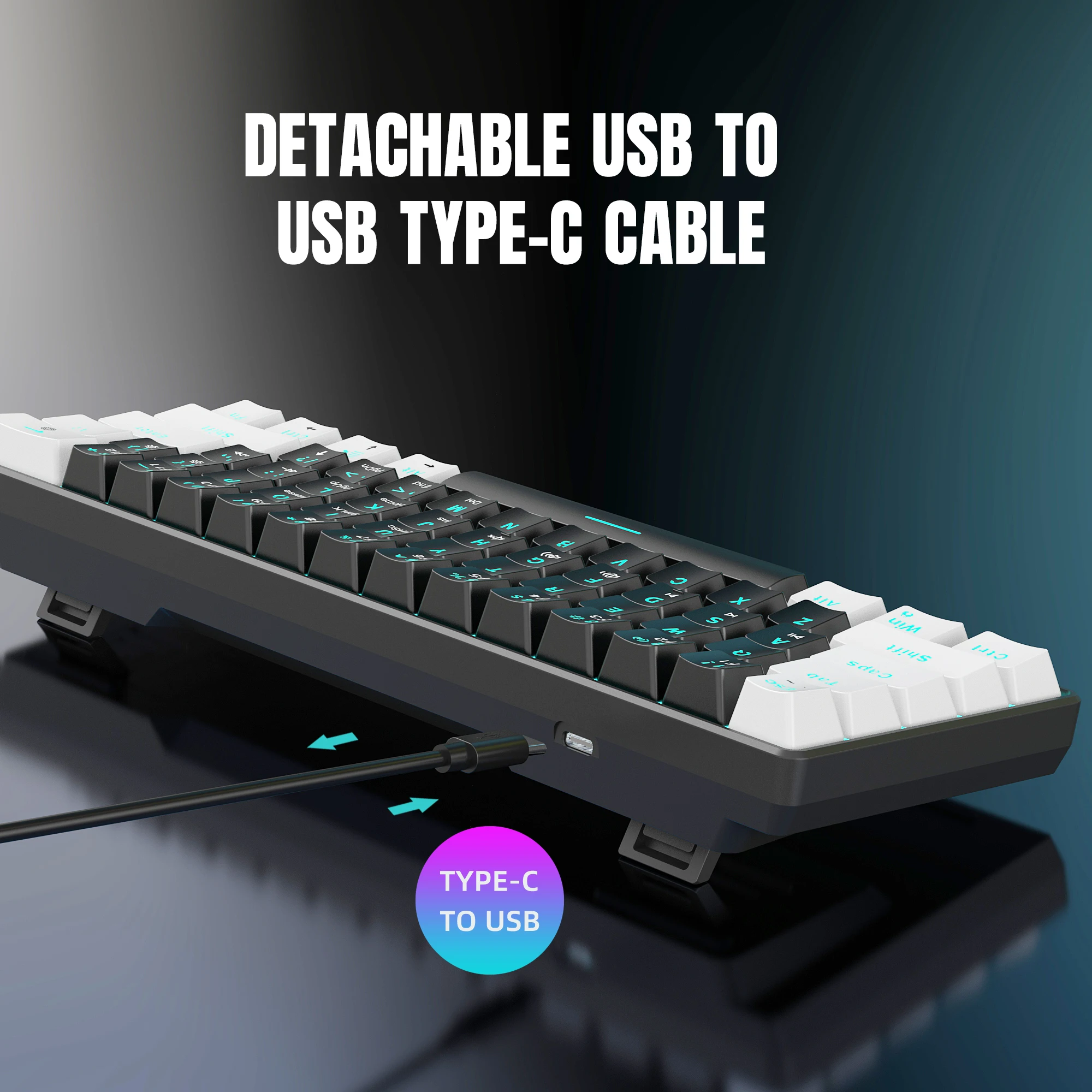 IVHCO 63 Touches Mini Clavier Mécanique de Jeu Clavier Bluetooth en 3 Modes  Avec Effets Rvb - Interrupteur Bleu