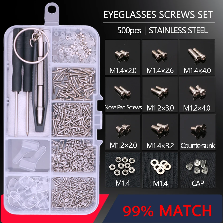 Durable Eyeglass Repair Tools Screw Nose Pad Nut Optical Assortment Kit Set Mini 