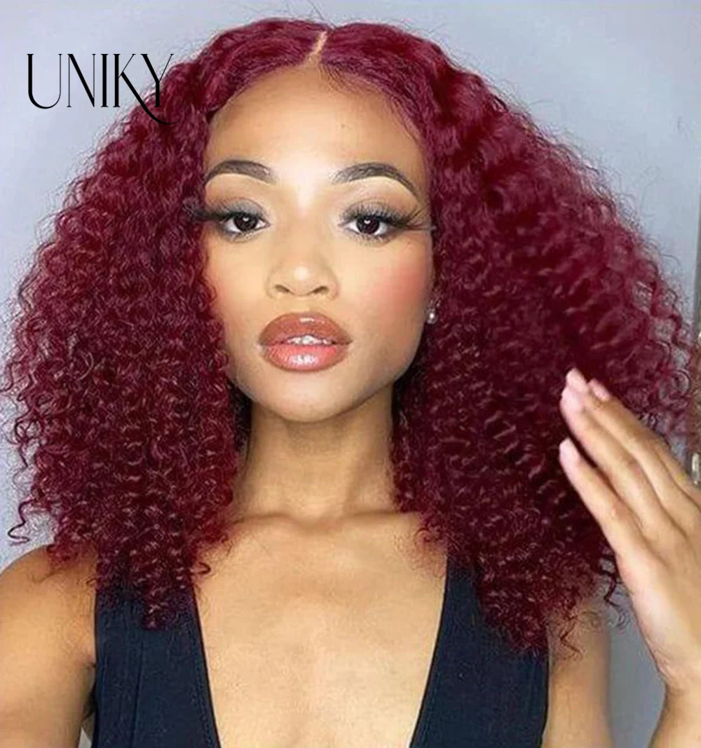 

99J Burgundy Water Wave Human Hair Wigs 13x4 Full Lace Frontal Deep Wave Lace Wig 200% Density Short Curly Bob Wigs for Women