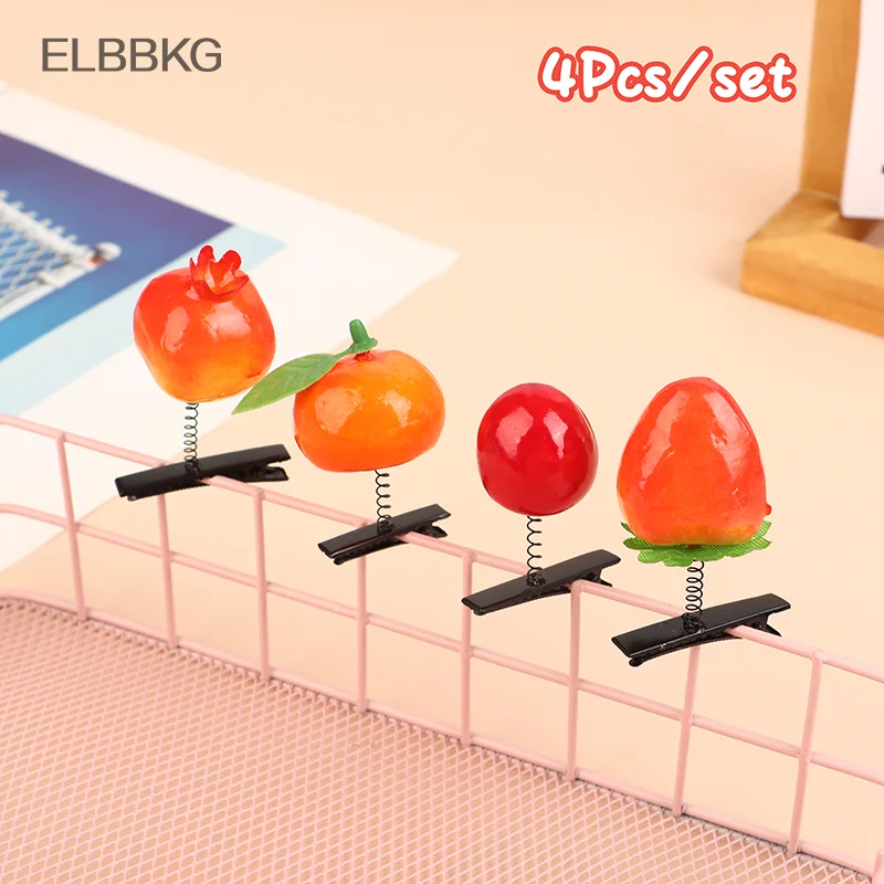 

4Pcs Cute Fruit Hairpin Spring Clip Cartoon Pomegranate Cherry Orange Strawberry Hair Clip Duckbill Clip Headwear Barrette Gifts