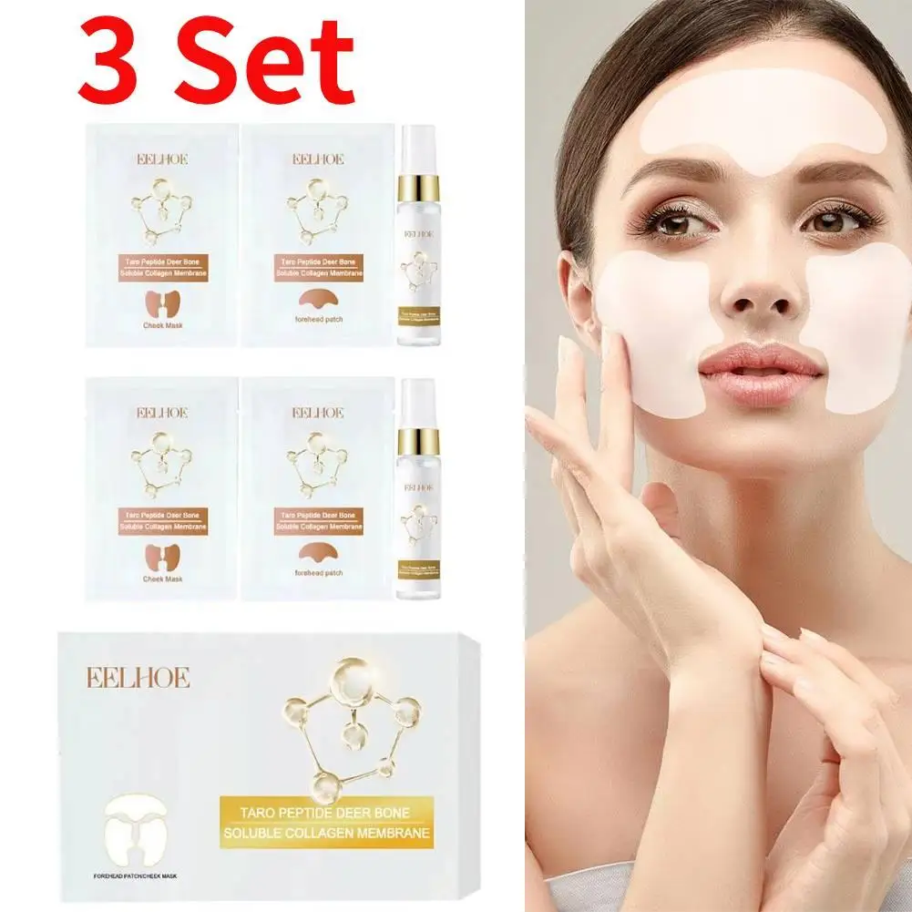 

3set Collagen Film Set With Essence Spray Limited Edition Korean Taro Peptide Deer Bone Soluble Collagen Facial Mask Eye Patch