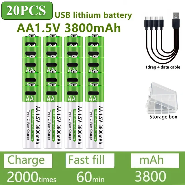 AA/AAA Rechargeable Battery 3000mAh/3800mAh Lithium Battery 1.5V Constant Voltage Fast Charging Type-C For Remote Mouse Toy Ect 17