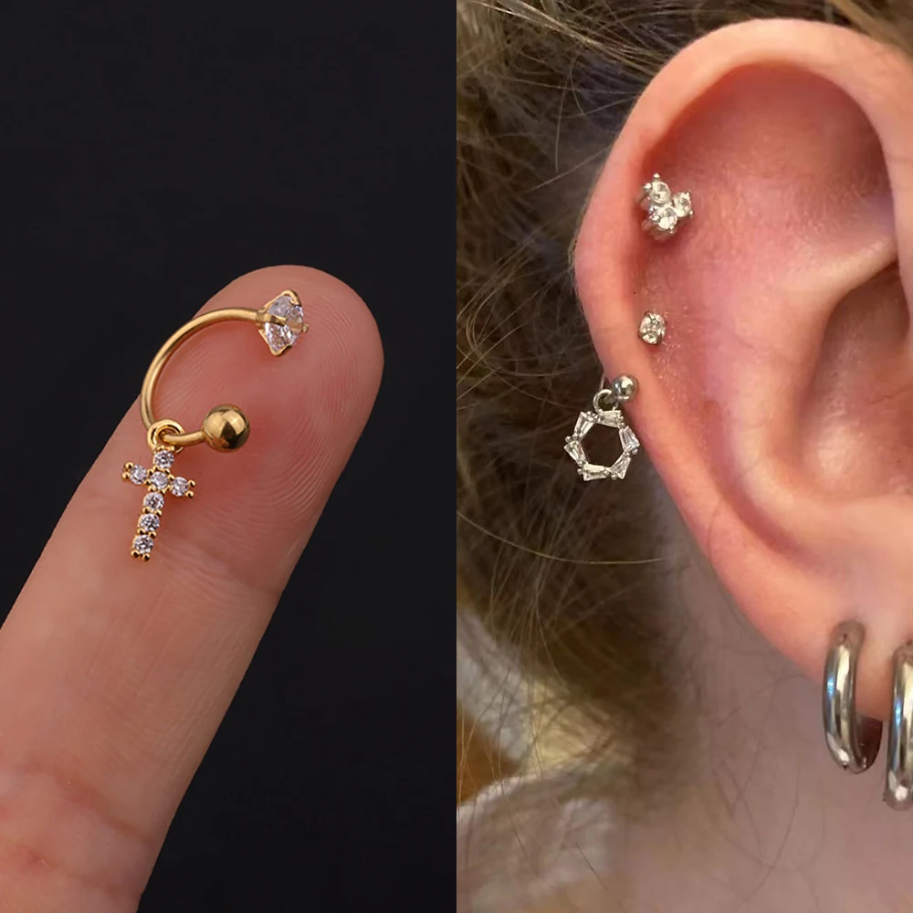 2db Rozsdamentes Acél Minimális Kristálytiszta Cetanzahl Sztár Fül studs Fülbevaló Nők Érlelődik Hajócsavar tragus Porc conch daith Nyilalló ékszer