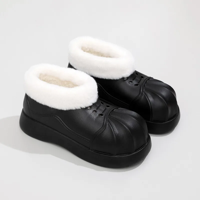 Warm and Anti slip Snow Shoes Plush Shoes for Women Wearing Cute New Waterproof Cotton Shoes with Wrapped Heels and Slippers