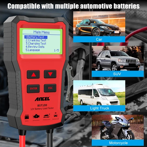 ANCEL-BST100 자동차 배터리 테스터 12V 220Ah 2000CCA 다국어 지원 배터리 테스트 도구 크랭크 충전 테스트, BM550 자동차 배터리 테스트 차량용 배터리 테스트 5