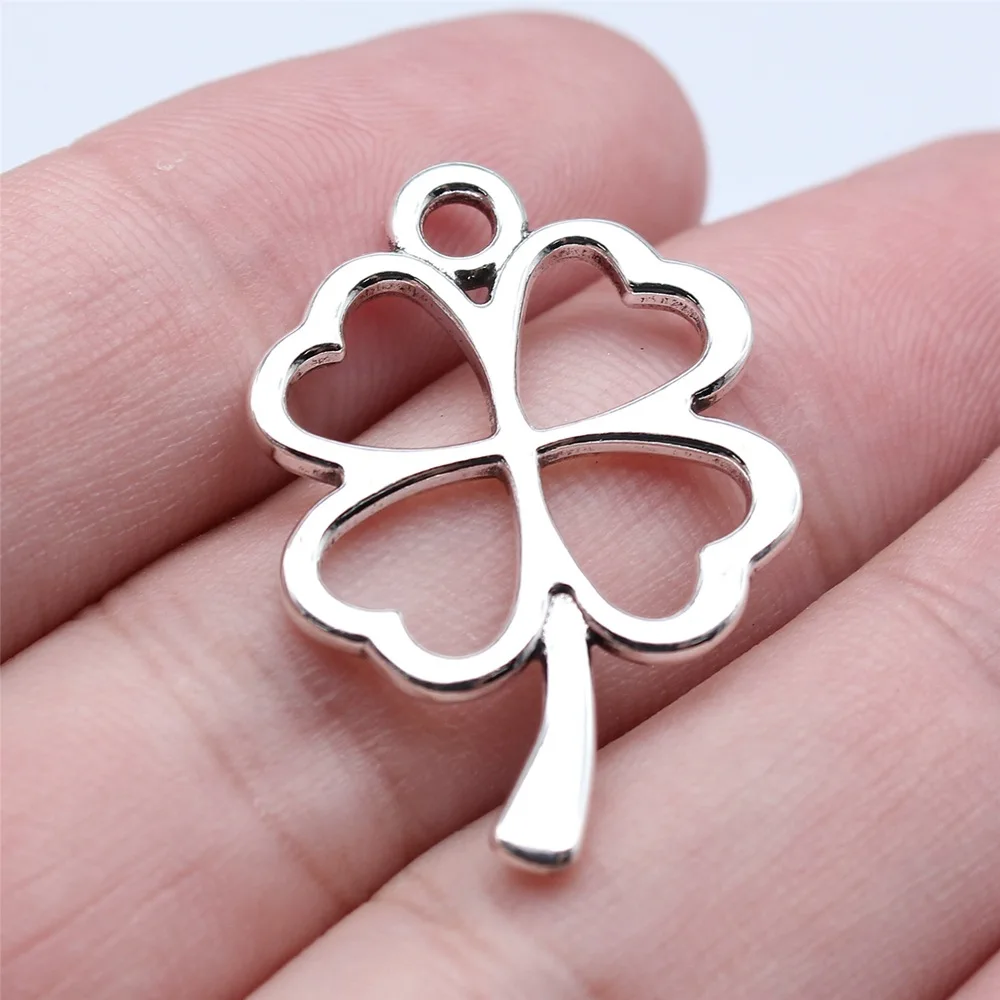 10Pcs Heart Four Leaf Clover Tiny Charms for Bracelet Good Luck Pendants  Silver