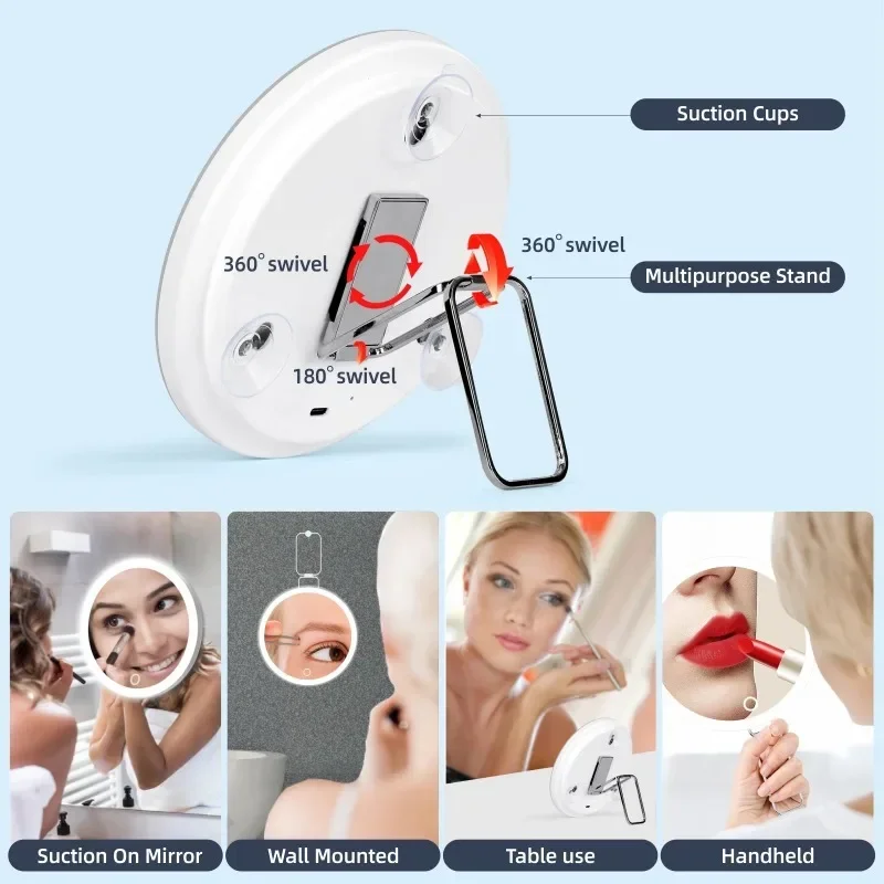 6 Inch Magnifying Mirror with Light 5-30X Portable Travel Magnified Mirror with 360&deg; Adjustable Stand and Suction Cup magnifying mirror,makeup mirror