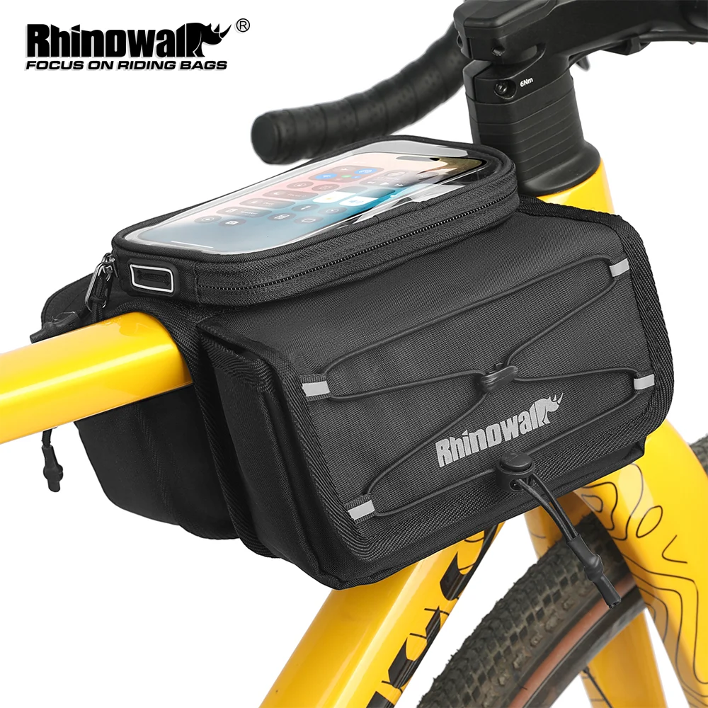 Rhinowalk Bike Frame Tube Bag With Touchable Phone Holder Pack Waterproof Bicycle Crossbar Saddlebag Single-Sided Magnetic Flap 1