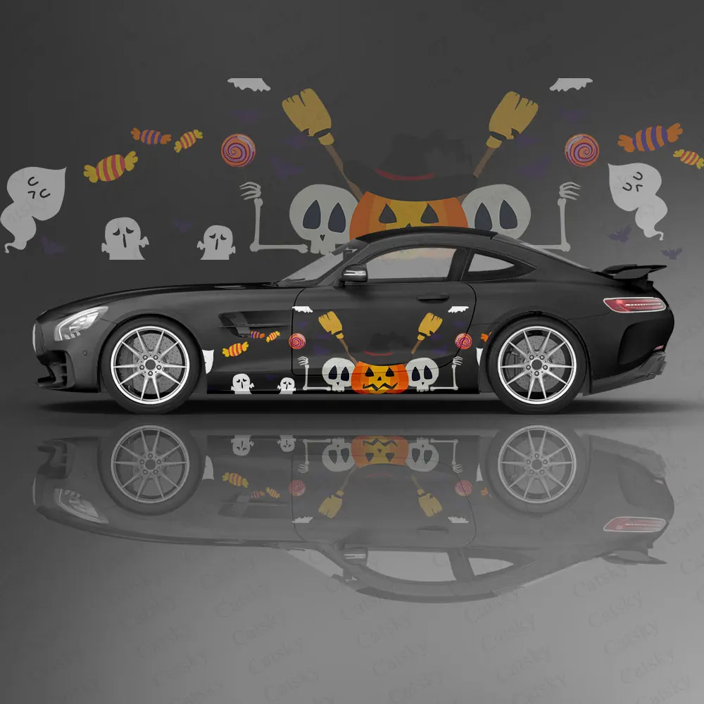 

Halloween Night Pumpkin Ghost Car Sticker Decal Hood Door Body Vinyl Sticker Graphic Wrap New Car Sticker Decoration Accessories