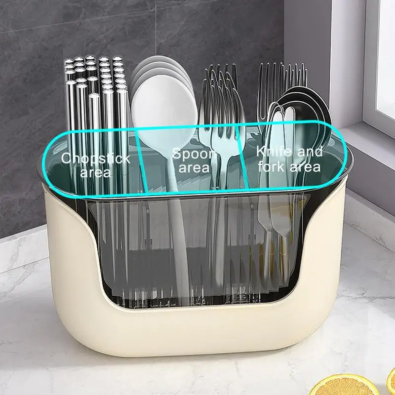 Kitchen Spoon Chopstick Storage Silverware Drying Drain Basket Cutlery Holder 3 Compartment Flatware Caddy Kitchen Accessories 5