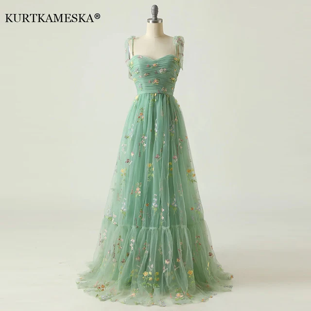 Luxury Floral Embroidery Long Prom Evening Dresses for Women 2023 Summer Elegant Suspender Mesh Party Formal Host Vacation Dress 1