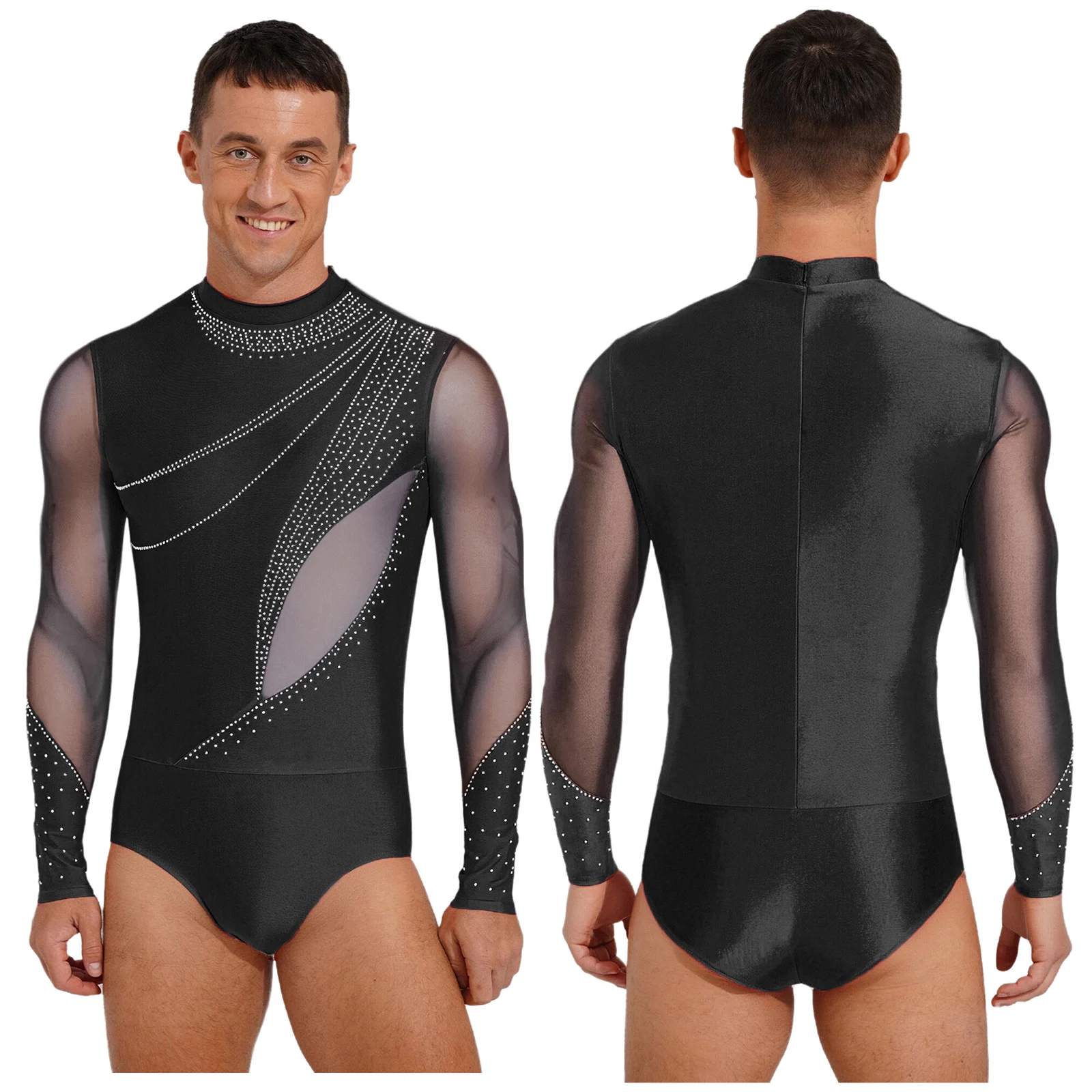 Costume De Danse Homme – Justaucorps Strass Et Satin – Pour Patinage, Jazz, Danse Latine – Taille M à XXL - 2