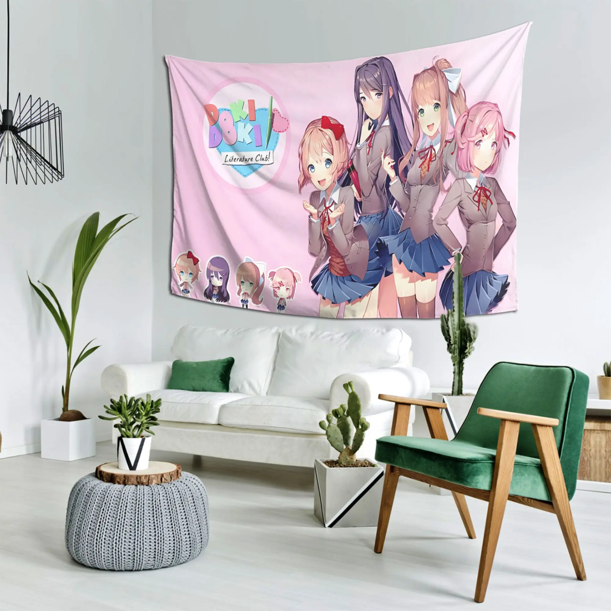 VIKAMA Heartbeat Literature Club Wandteppich für alle Mitarbeiter, Anime, Campus, niedliche Atmosphäre, Ins-Stil, Raumdekoration, Heimdekoration – Detail 3