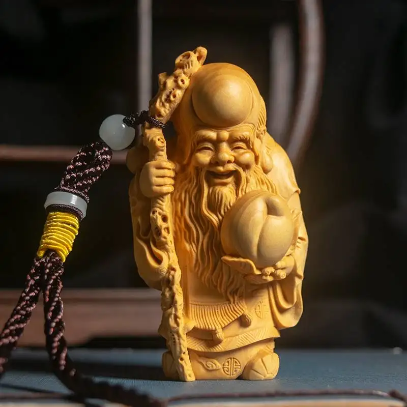 

Fu Lu Shou "birthday star lobule boxwood carving play hand to play a craft gift to the elderly buddha statue sculpture
