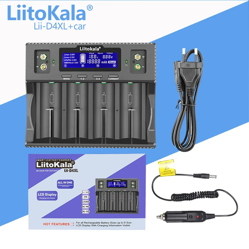 Liitokala lii-d4xl 3,7 Batterie ladegerät für 1,2 3,2 V V V ni-mh/cd, aa aaa sc d c Batterie ladegerät